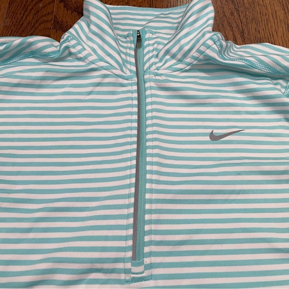 Nike Dri-Fit Running 1/4 zip, Teal White Stripes Size Small - Picture 2 of 11